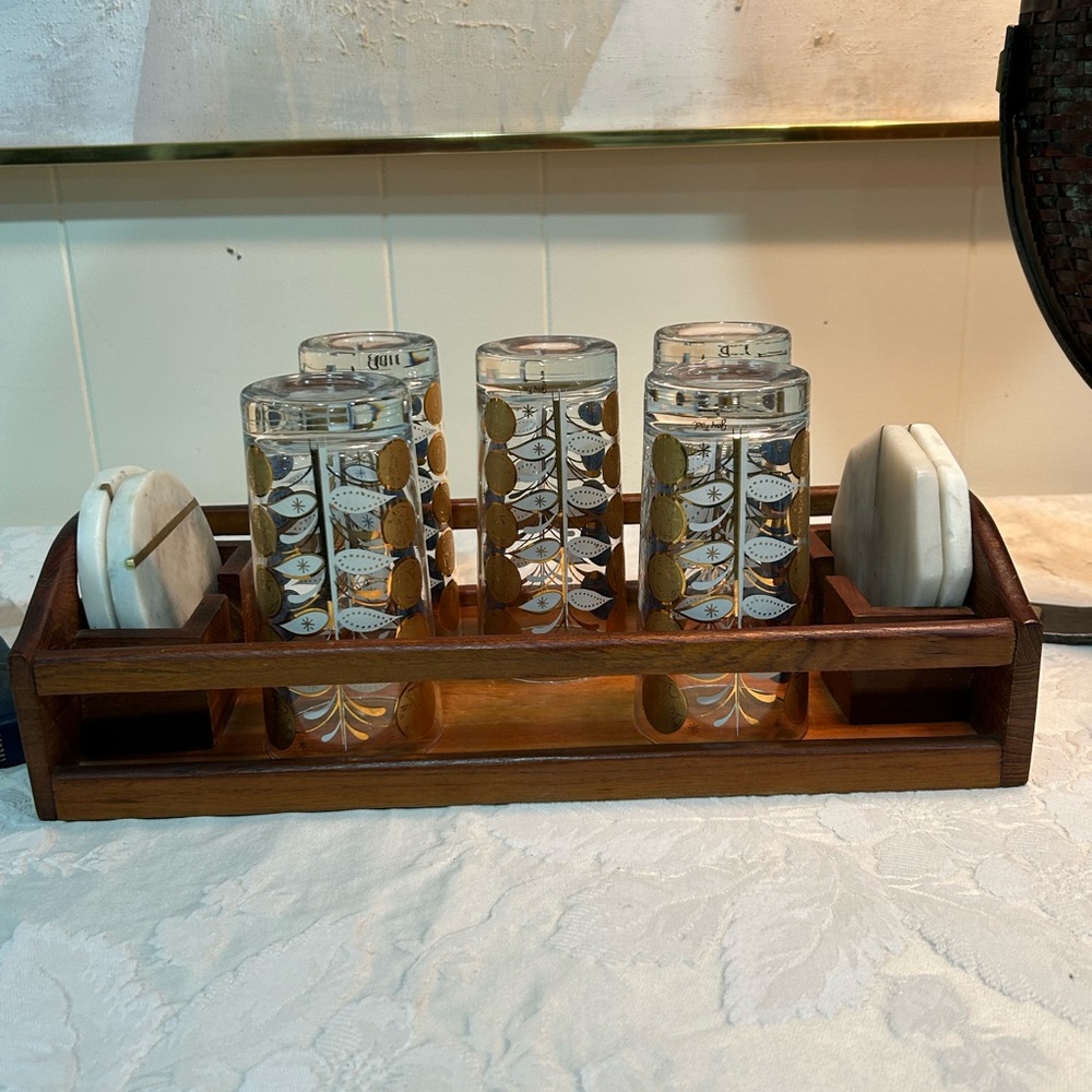 Baker Hart & Stuart vintage teakwood drink caddy